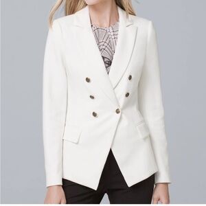 White House Black Market Women Blazer White double-breasted size 14 Stretch